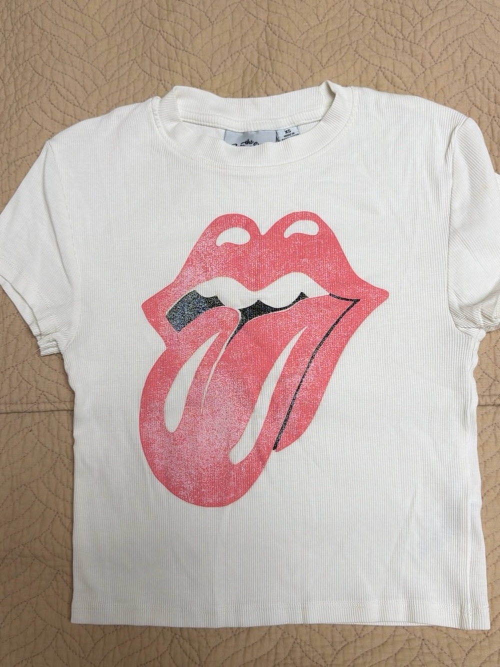 the Rolling Stones White Kids Tee with Pink Tongue Graphic